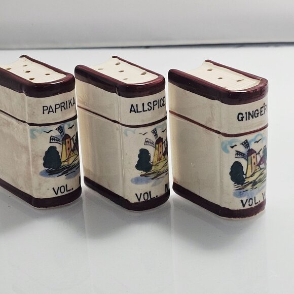 3 Westwood Ceramic Spice Containers book shaped vtg Japan windmill design retro - Picture 10 of 11
